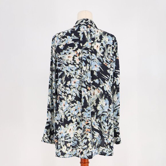 REISS Laura Floral Print Split Sleeve Blouse Blue Green Multicolor Size 8 - Picture 6 of 9